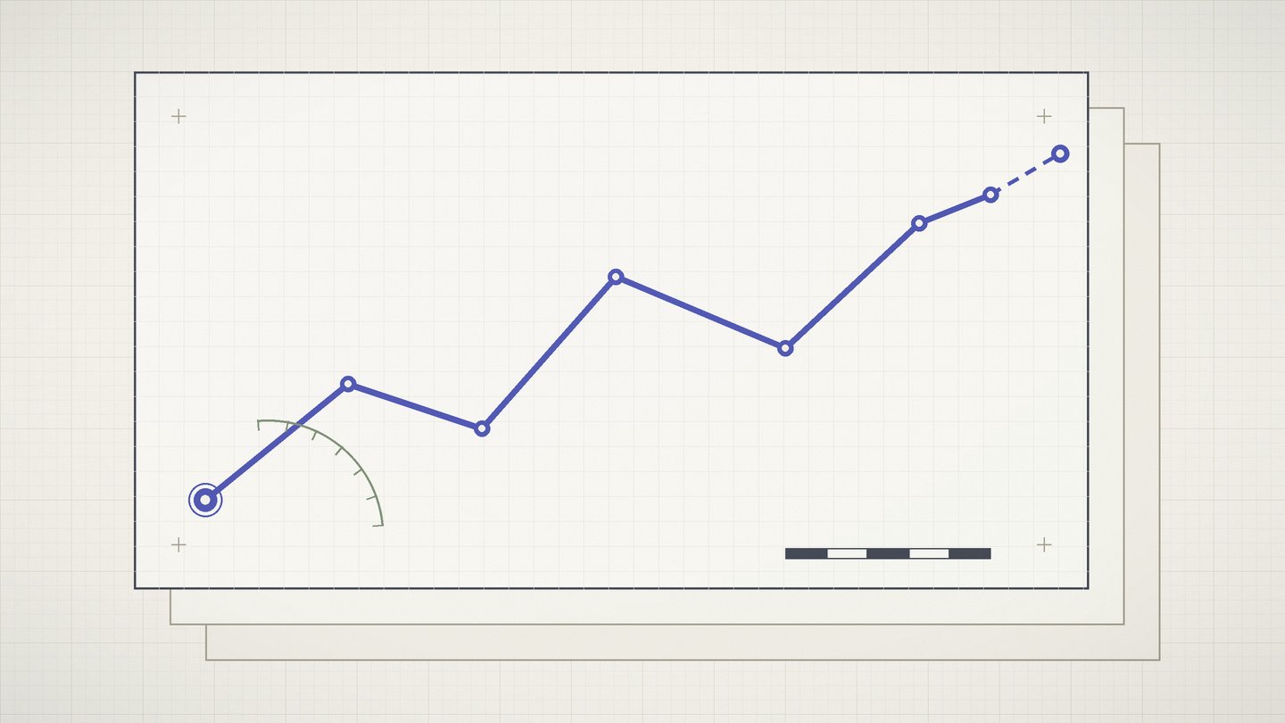 Drafting style plate with a millimeter grid, a winding route line, waypoint dots, and a small scale bar in iris and sage ink
